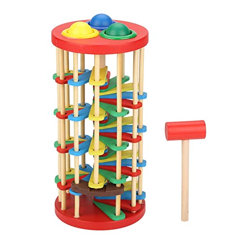 Sluffs Holzball-Drop-Spielzeug, Kinder-Pounding-Bank-Hammer, Pound-Roll-Rampe, Spielzeug, Kinder-Holz-Pompball-Leiter, rotierender Balltisch, Lernspielzeug von Sluffs