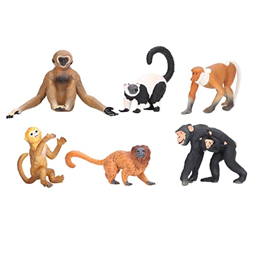 Tierfiguren, 6 Stück, realistische kleine Affen-Simulationsfiguren, Kunststoff, frühes Lernspielzeug, Cupcake-Topper, Party-Geschenk für Kinder von Sluffs