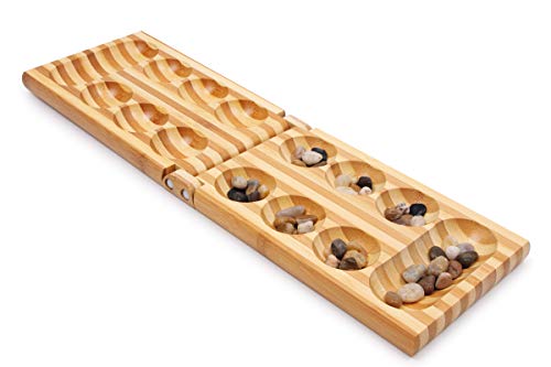 small foot Strategiespiel Kalaha, in einer hochwertigen Bambus-Box mit 48 Natursteinen, ab 6 Jahren, 2844 von Small Foot