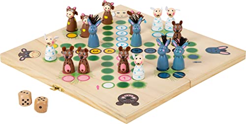 small foot Ludo Brettspiel "Farmtiere" aus Holz, Gesellschaftsspiel mit praktischem Klapp-Spielbrett, ab 4 Jahren, 6257 von Small Foot