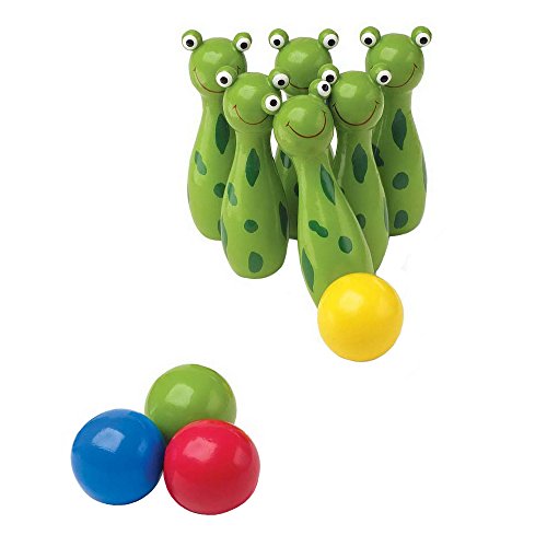 small foot Kegel „Frosch“ aus Holz, mit 6 Kegeln und 4 Kugeln, lustiges Spiel für Kinderzimmer oder Garten, 8166 von Small Foot