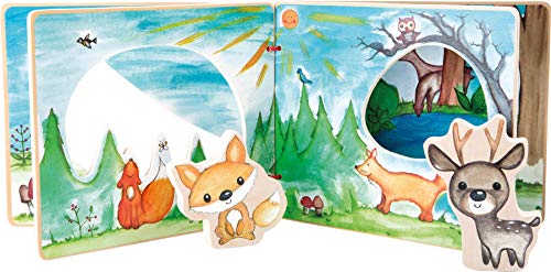 small foot 11234 Bilderbuch Waldlandschaft, interaktives Buch aus Holz für Kinder, mit Fuchs und Reh, ab 12 Monaten von Small Foot