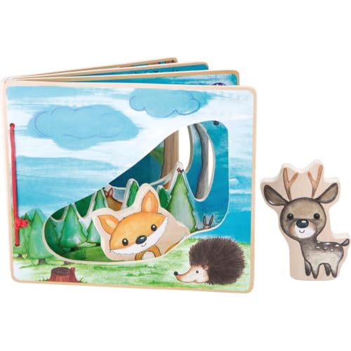 small foot Bilderbuch Waldlandschaft, interaktives Buch aus Holz für Kinder, mit Fuchs und Reh, ab 12 Monaten, 11234 von Small Foot