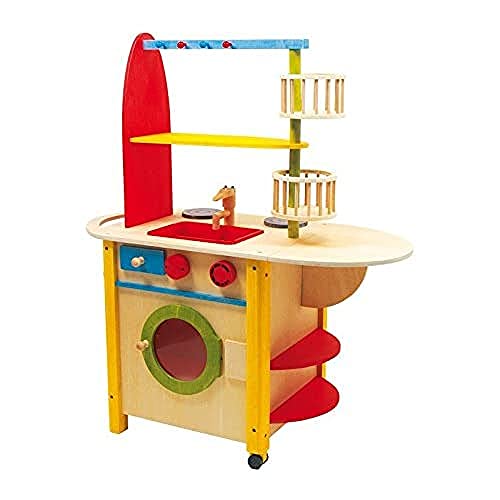 Kinderküche aus Holz mit ausklappbarer Theke, Spielspaß auf beiden Seiten, mit Waschmaschine sowie Herd und Ofen von small foot design