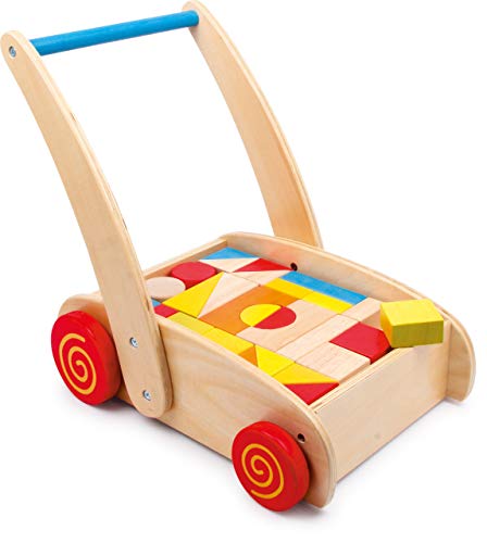 small foot Lauflernwagen Bauklötze aus Holz, Motorikspielzeug für Farb-und Formverständnis, ab 12 Monaten, 2695, Rot von Small Foot