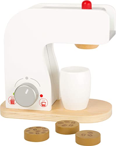 Small Foot Kaffeemaschine aus Holz mit Dreh-und Druckknöpfen, ideales Zubehör für die Kinderküche, ab 3 Jahren, 10593 von Small Foot