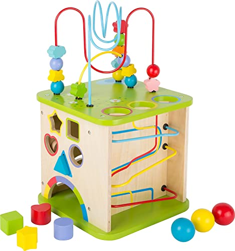 small foot Motorikwürfel aus stabilem Holz mit fünf Seiten Spielspaß, inkl. Motorikschleifen und Kugelbahn, 10605 von Small Foot