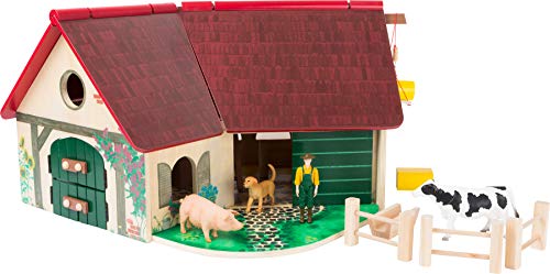small food Woodfriends Bauernhof mit Zubehör aus Holz, mit aufklappbarem Dach und Tierfiguren, ab 3 Jahren, 11005 von Small Foot