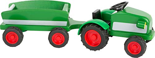 Small Foot Woodfriends 11006 Tractor aus Holz, Inkl. Anhänger, in einem schönen Natur-Grün, passend zu Bauernhöfen, ab 3 Jahren, Mehrfarbig von Small Foot