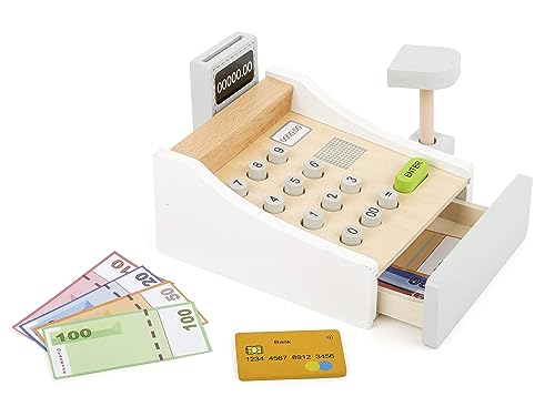 Small Foot Spielkasse aus Holz, inkl. Scanner, Kartenlesegerät, Spielgeld und Kreditkarten, Mehrfarbig, 11099 Spielzeug von Small Foot