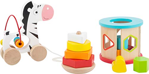 small foot Motorikspielzeug-Set aus Holz, mit Ziehtier, Stapelturm und Steckspiel, für Kinder ab 12 Monaten, 11106 von Small Foot