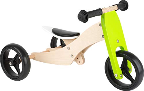 small foot Lauflern-Dreirad Trike 2 in 1 aus Holz, Grün, mit verstellbarem Sitz und Gummibereifung, 11255 von Small Foot