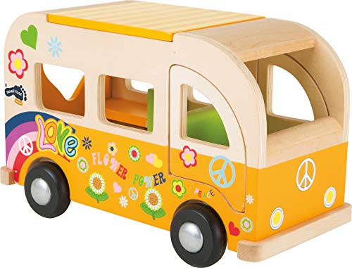 small foot 2744 Spielbus Hippie aus Holz, im Flower-Power-Design, mit zu öffnenden Türen und Dach, ab 18 Monaten von Small Foot
