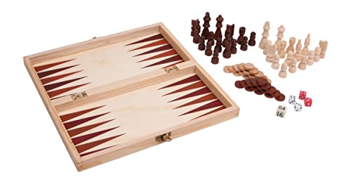 small foot Spielesammlung Spieleklassiker 3 in 1 im Holzkoffer, mit Schach, Dame und Würfelspielen, 2 Spieler, 3453 von Small Foot