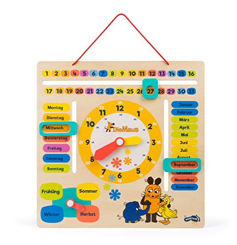 small foot Die Maus Lernuhr mit Kalender aus Holz, erklärt Datum, Jahreszeit und Uhrzeit, für Kinder ab 3 Jahren, 10496 von Small Foot