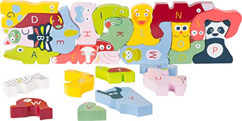 small Foot ABC-Puzzle Educate aus Holz, 26 Buchstaben mit bunten Gesichtern, tolles Lernspielzeug, ab 3 Jahren, 10869 von small foot design