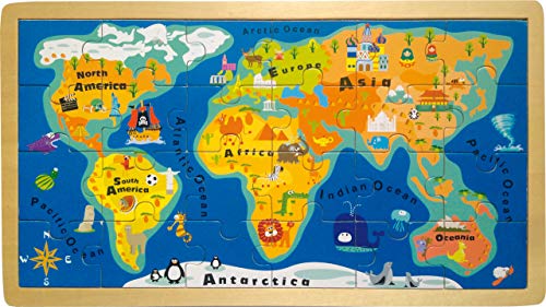 Small Foot Rahmenpuzzle Weltkarte aus Holz, schult das Wissen über Kontinente und Ozeane, ab 4 Jahren, 4240 von Small Foot