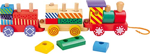 Small Foot Zug aus Holz, 13 Bunte Holzbausteine und eine Lokomotive mit Zwei Waggons, für Kinder ab 12 Monaten, 3498, Mehrfarbig von Small Foot