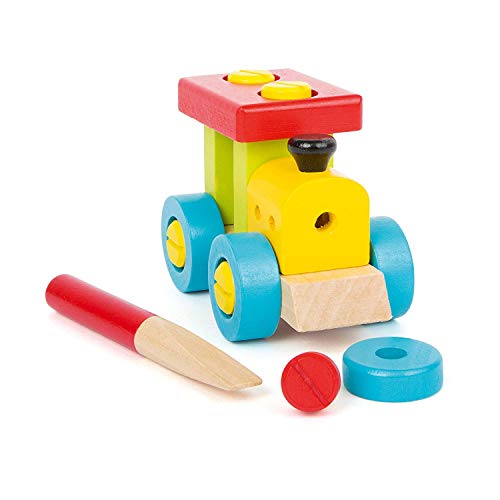 Konstruktionslok aus Holz, FSC® 100%-zertifiziert, bunte Holzlokomotive in sechs kontrastreichen Farben zum eigenständigen Zusammenbauen, ein schönes Geschenk für kleine Lokomotiven-Fans ab 3 Jahre von Small Foot
