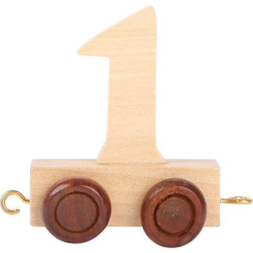 Small Foot 10553 Zahlenzug 1" aus Natürlichem Holz mit Vier Kleinen Rädern sowie Verbindungsmöglichkeit mit Anderen Zahlenzügen von Small Foot