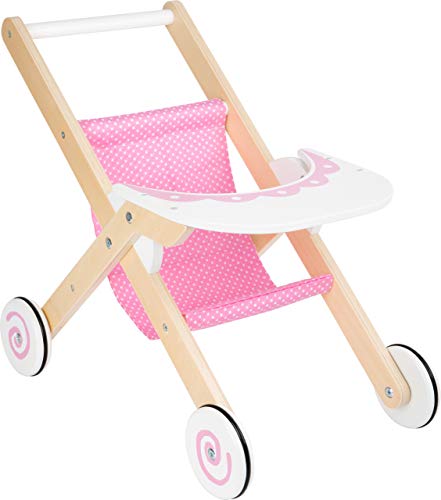 Small Foot Puppenbuggy Pink aus Holz mit gummierten Reifen, mit Ablagebrett, Puppenzubehör für Kinder ab 3 Jahren, 10741 von Small Foot