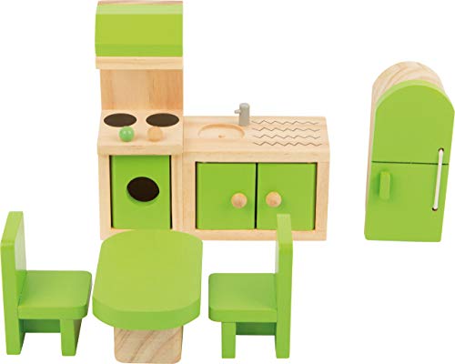 Small Foot Puppenhausmöbel Küche aus Holz, passend für Biegepuppen, Ergänzungen für Puppenhäuser, 5 teilig, 10873, 12 x 12 x 5 cm von Small Foot
