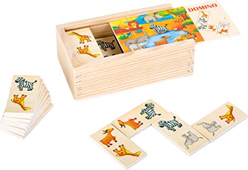 Small Foot Domino Safari aus Holz, lustiges Legespiel mit bunten Tiermotiven, FSC 100%-Zertifiziert, 10963, Mehrfarbig von Small Foot