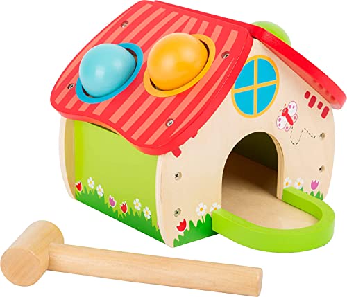 Small Foot 11084 Klopfhaus aus Holz, mit Vier farbenfrohen Kugeln und einem Holzhämmerchen Spielzeug, Mehrfarbig von Small Foot