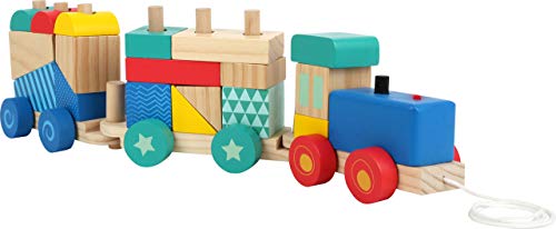 Small Foot 11128 Holzzug Steckspiel aus Holz, Ziehspielzeug mit Holzrädern Spielzeug, Mehrfarbig von Small Foot