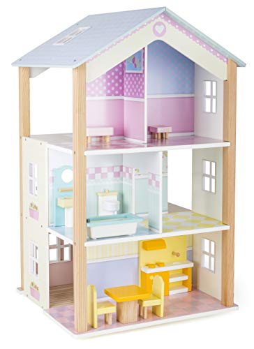 Small Foot 11192 Drehbares Puppenhaus Palast aus Holz, mit 3 Etagen, inkl. Möbel Spielzeug, Mehrfarbig, 37 x 40 x 67 cm von Small Foot