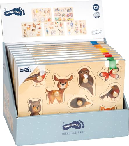 Small Foot Thekendisplay 10 Setzpuzzles aus Holz mit verschiedenen Motiven, ab 12 Monaten, Animals 11504, Mehrfarbig von Small Foot