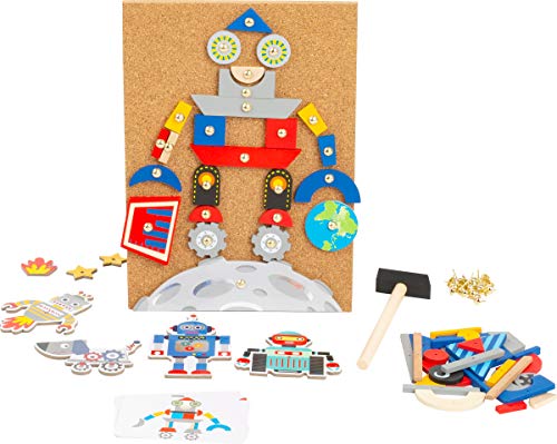 Small foot 11572 Hämmerchenspiel Roboter aus Holz und Kork, mit Motiven zum Thema Roboter und Weltraum, ab 6 Jahren von Small Foot