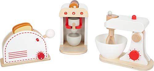 Small Foot teiliges Küchengeräte-Set für Kinderküche, Kaffemaschine, Toaster und Mixxer aus Holz, ab 3 Jahren, 11684, Weiß Rot von Small Foot