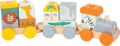 small foot Holzzug "Safari", Steck- und Stapelspiel aus Holz, in Pastellfarben, ab 12 Monaten, 11698 von Small Foot