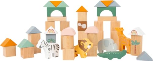 small foot Holzbausteine "Safari" 50-teiliges Set mit Tiermotiven in Aufbewahrungsbox, für Kinder ab 12 Monaten, 11699 von Small Foot