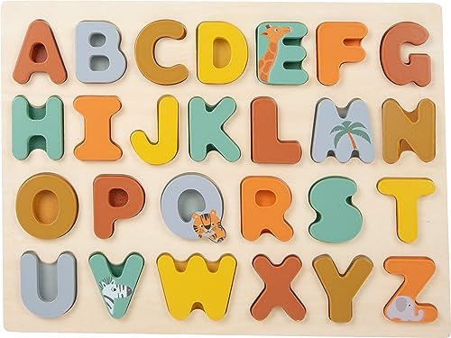 Small Foot Setzpuzzle ABC Safari, mit 26 Holzbuchstaben zum Lernen des Alphabets, in Trendfarben, ab 2 Jahren, 11703 Puzzles, Multicolor von Small Foot