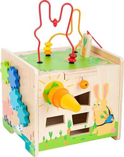 small foot Motorikwürfel Hase aus Holz, mit fünf bespielbaren Seiten, als Kinderhocker verwendbar, ab 12 Monaten, 11732 von Small Foot