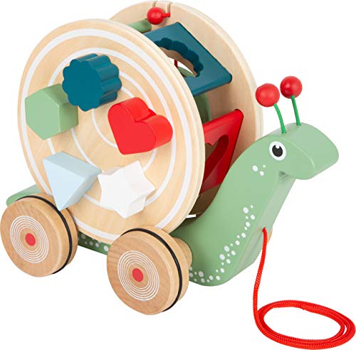 Small Foot Nachzieh-Stecktier Schnecke aus Holz, Motorikspielzeug zum Laufenlernen, für Kinder ab 12 Monaten, 11734, Mehrfarbig von Small Foot