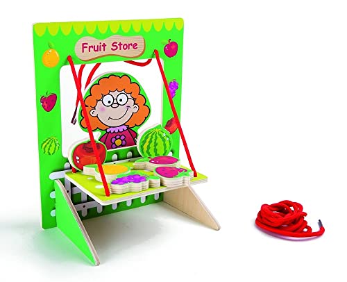 small foot Verkaufsstand Obst aus Holz, Spielset für Kinder ab 3 Jahren, Rollenspielzeug mit Zubehör, Art. 5873 von Small Foot
