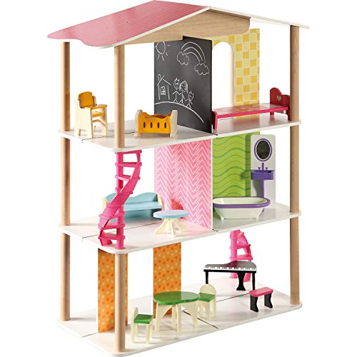 Small Foot 7809 Puppenhaus Charlotte aus Holz, 3 Etagen mit 12 Möbeln, von jeder Seite bespielbar, ab 3 Jahren Toys von Small Foot