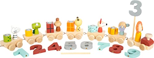 Small Foot Geburtstagszug mit Tieren aus Holz, 6 Holz-Waggons für Kerzen, liebevoll verziert mit Filzdetails, 12347 von Small Foot