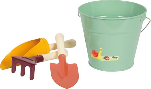 Small Foot Handschaufel-Set mit Eimer „Tiny Garden“, Garten- und Sandspielzeug aus Holz und Metall, für Kinder ab 3 Jahren, 12665 von Small Foot