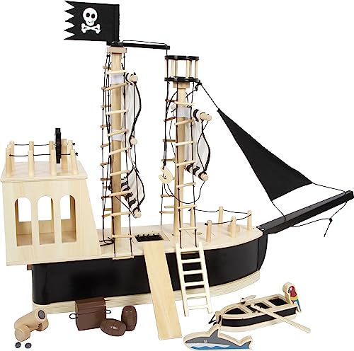 small foot Piratenschiff für Biegepuppen aus Holz, großes Spielschiff mit reichlich Zubehör und Funktionen, 12411 von Small Foot