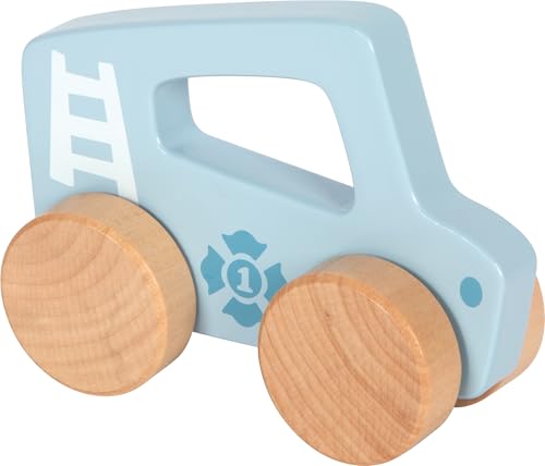 Small Foot Schiebeauto blau aus Holz, 2-in-1 Greifling & Spielfahrzeug, Motorikspielzeug für Kleinkinder ab 6 Monaten, 12710 von Small Foot