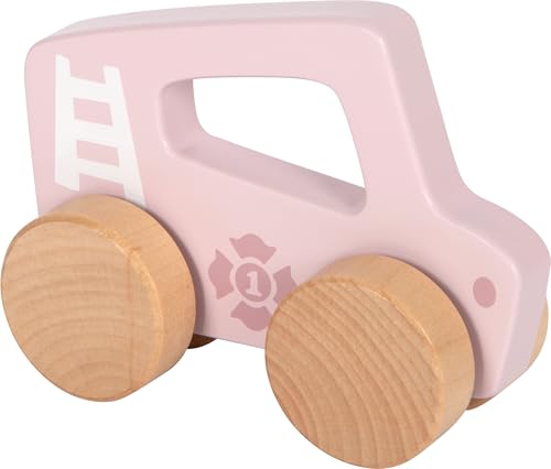 Small Foot Schiebeauto rosa aus Holz, 2-in-1 Greifling und Spielfahrzeug, Motorikspielzeug für Babys ab 6 Monaten, 12709 von Small Foot