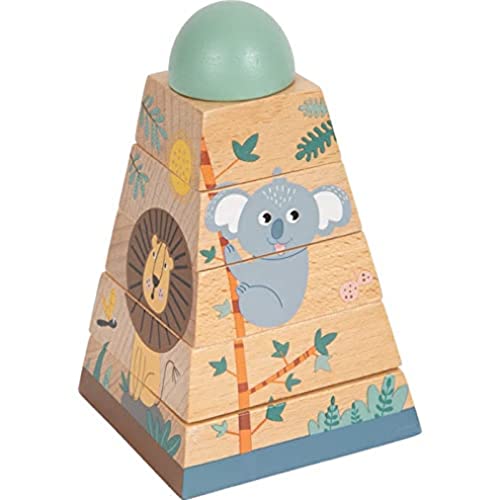 small foot Stapelturm "Safari" aus Holz, Motorikspielzeug zum Stapeln mit Tier-Motiven, für Kinder ab 12 Monaten, 12320 von Small Foot