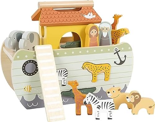 Small Foot Steckspiel Arche Noah „Safari“, Motorikspielzeug aus Holz mit 15 Tierfiguren, für Kinder ab 12 Monaten, 12456 von Small Foot