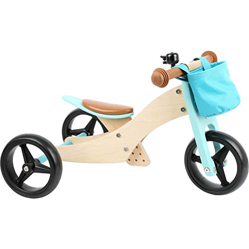 small foot Trike 2 in 1 Türkis aus Holz, Drei-und Laufrad, mit verstellbarem Sitz und gummierten Reifen, 11610, max. Belastbarkeit 50 kg von Small Foot