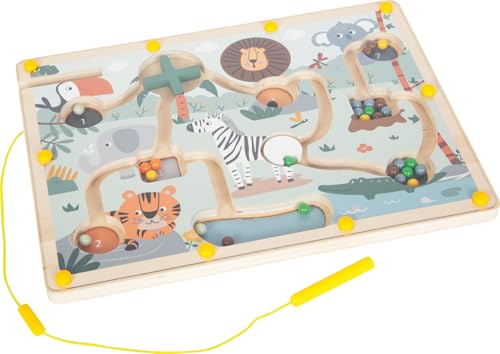 small Foot Magnetisches Labyrinth „Safari“, Geschicklichkeitsspiel aus FSC® 100%-zertifiziertem Holz, für Kinder ab 2 Jahren, 12732 von Small Foot