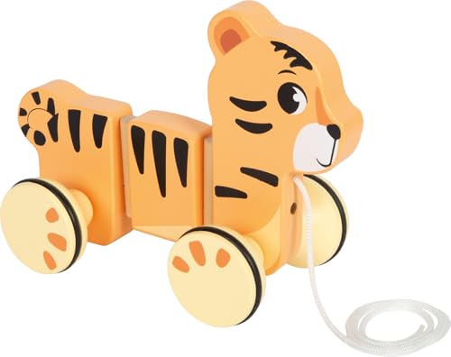 small Foot Nachziehtier Tiger „Safari“, Flexibler Zieh-Tiger aus FSC® 100%-zertifiziertem Holz, Motorikspielzeug für Kinder ab 12 Monaten, 12733 von Small Foot
